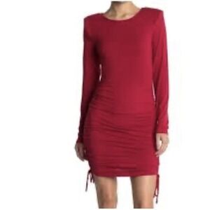 MELROSE AND MARKET Side Ruched Shoulder Pads Long Sleeve Dress Red Barbados SZ M